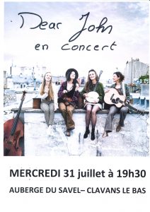 Dear John en Concert - auberge du Savel- Clavans le bas